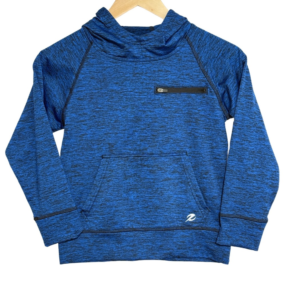 Energy Zone Boys Blue Heathered Pullover Hoodie Size S 6‎ 7 Athletic Zip Pocket